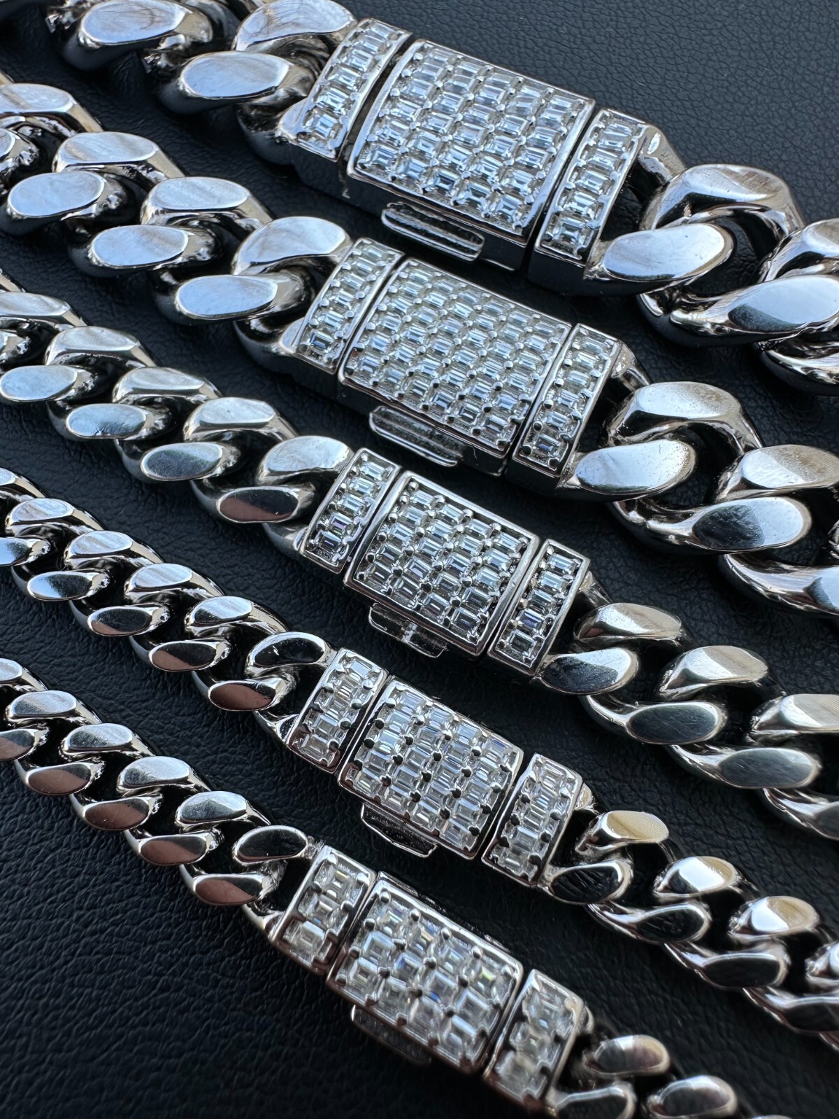 Baguette MOISSANITE Real Miami Cuban Link Chain Necklace Or Bracelet 925 Silver