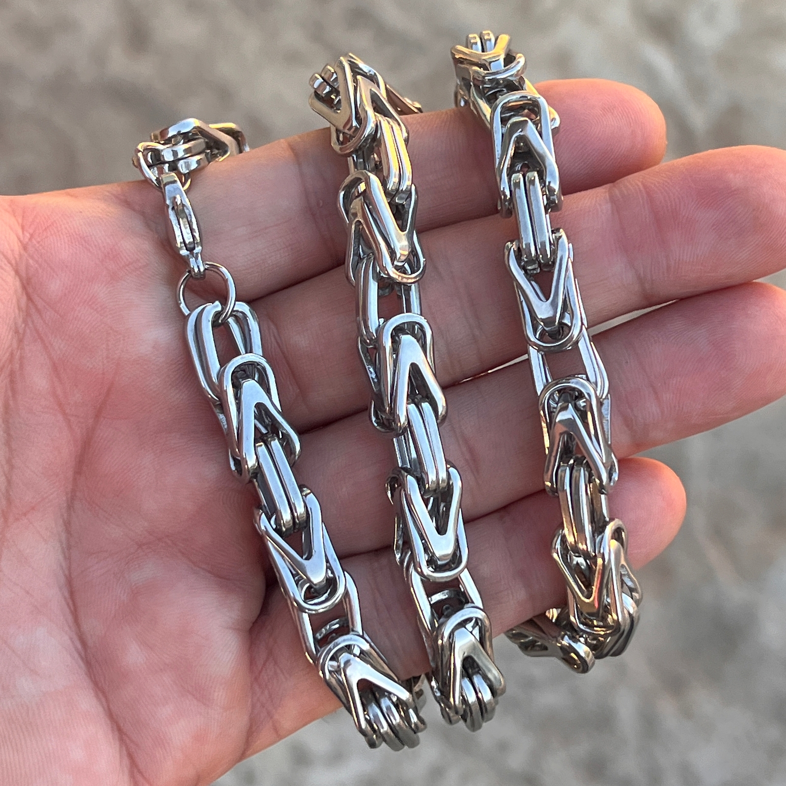 Men’s Stainless Steel Classic Byzantine Link Chain Necklace 24″ inch x 9MM Thick