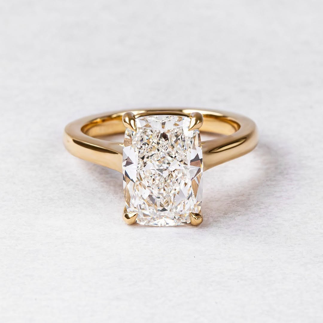 Cushion Cut 4.00 Ct Lab Grown Diamond Ring for Wedding in Solid 14K Yellow Gold