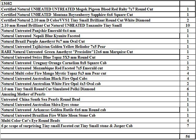 56 Pc Lot Certified Natural Ruby Sapphire Tanzanite Carnelian Diamond Topaz A252