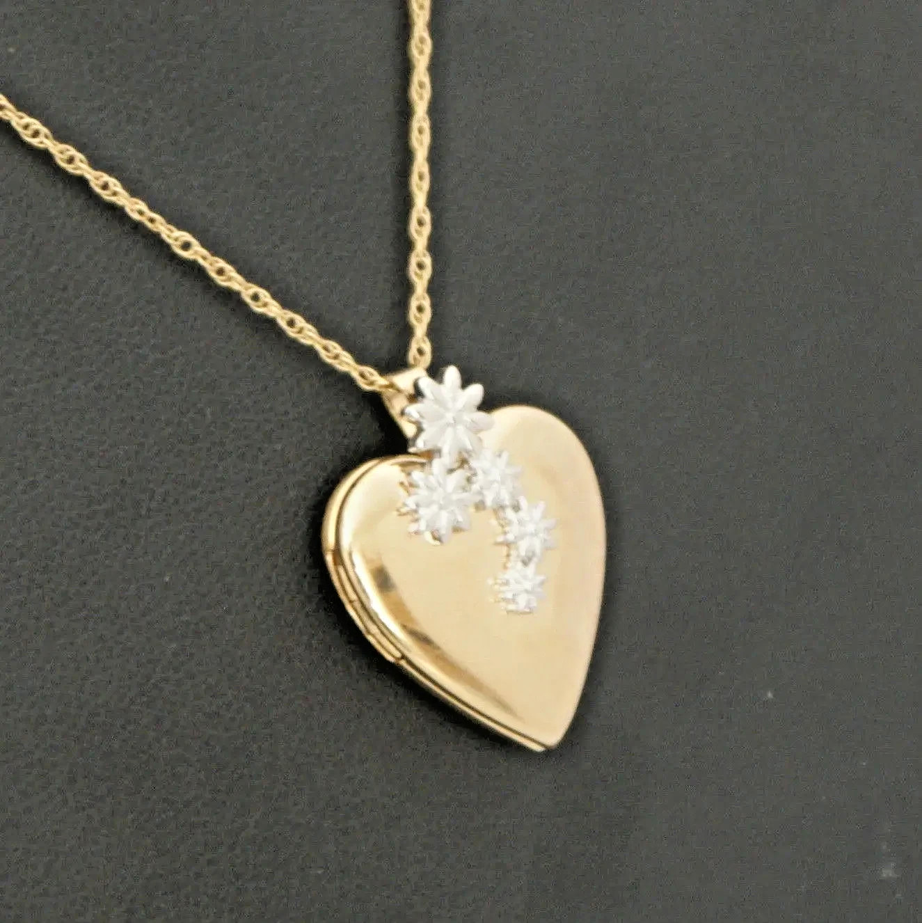 Vintage 14k White Yellow Gold Fill Heart Locket Chain USA made See Video c1990s