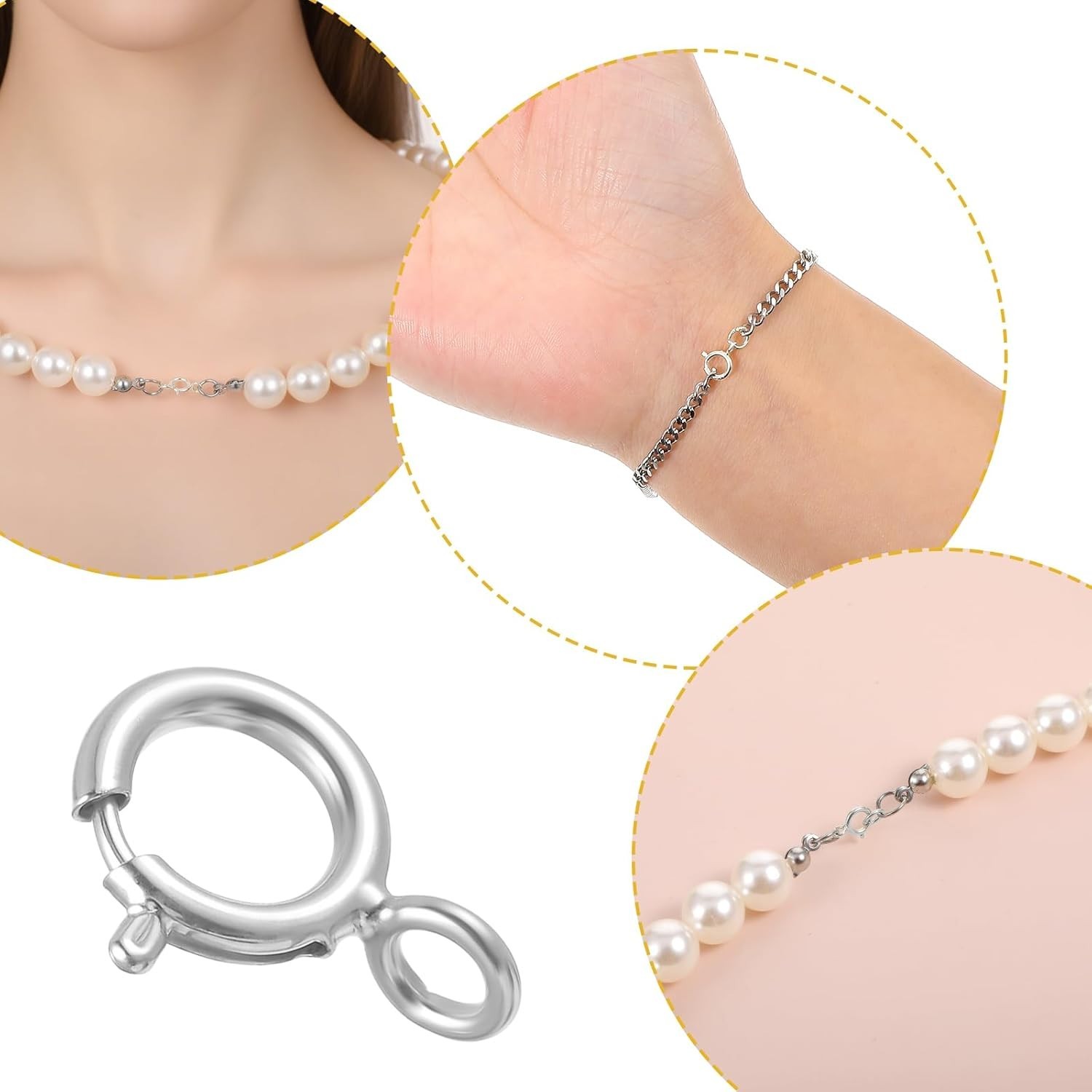 7 Sets 925 Sterling Silver Necklace Clasps and Closures 5Mm Spring Ring Clasp Je