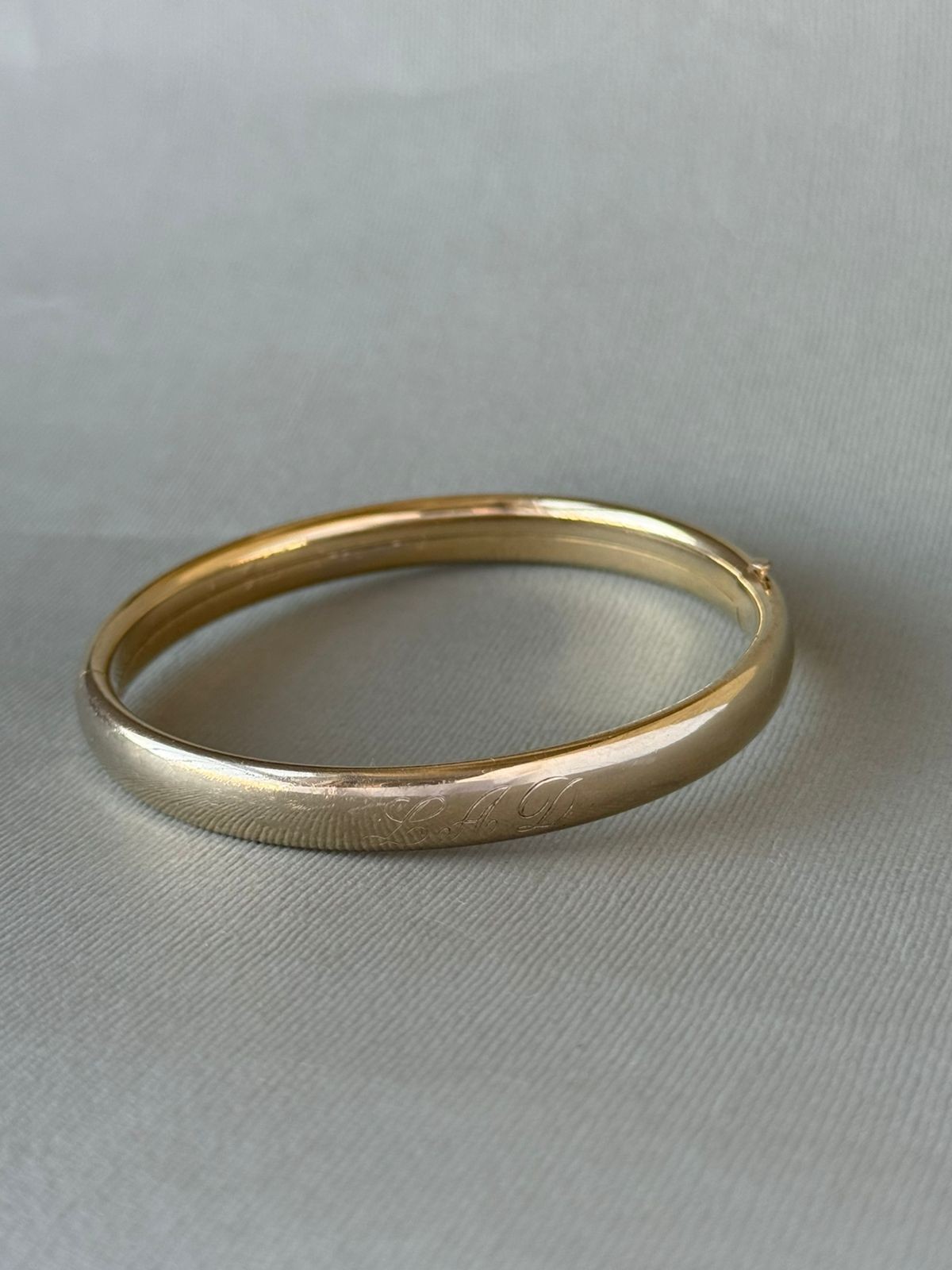 Antique Signed LAD Etched Gold Filled Bangle 1/20 14K GF Bracelet Diameter 2.35″