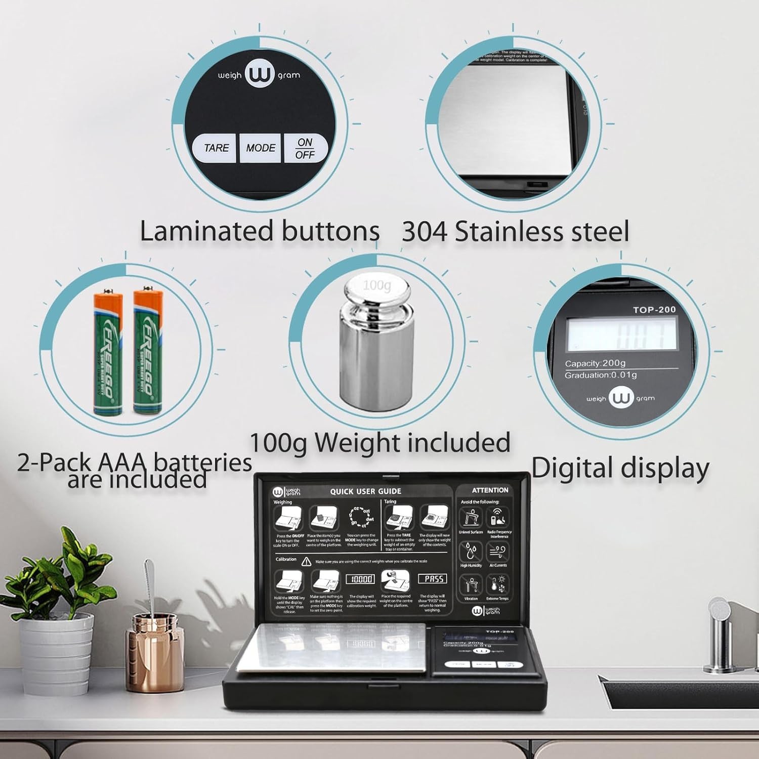 200g Digital Pocket Gram Scale 0.01g Accuracy, 200g x 0.01g Mini Digital Gram…