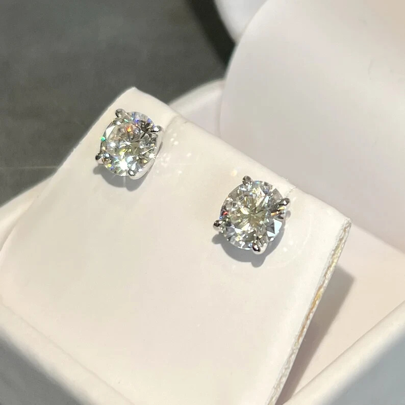 GH SI Natural Diamond 2 TCW Stud Unisex Earrings 14k White Gold DGLA Certified