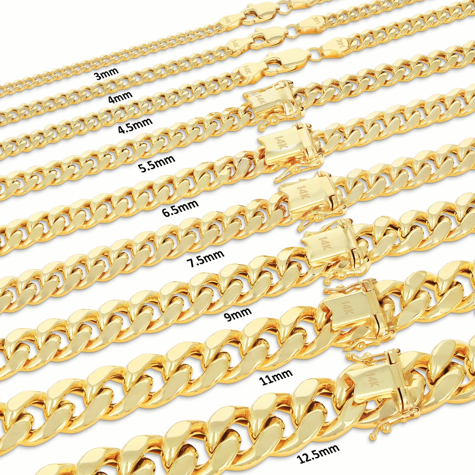 14K Yellow Gold 3mm-12.5mm Miami Cuban Link Chain Bracelet Mens Women 7″ 8″ 9″
