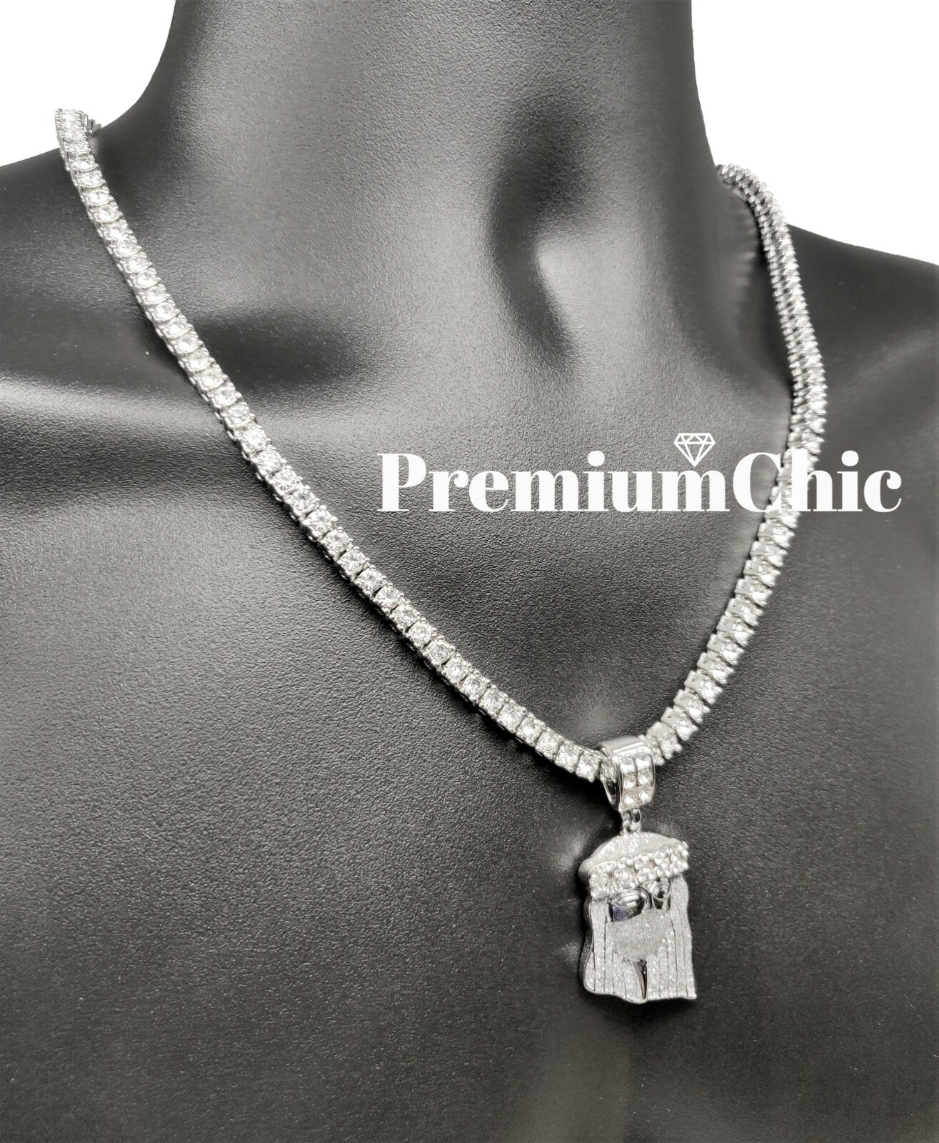 ICED Jesus Pendant & Tennis Choker Chain Necklace Men Plated CZ Hip Hop Jewelry