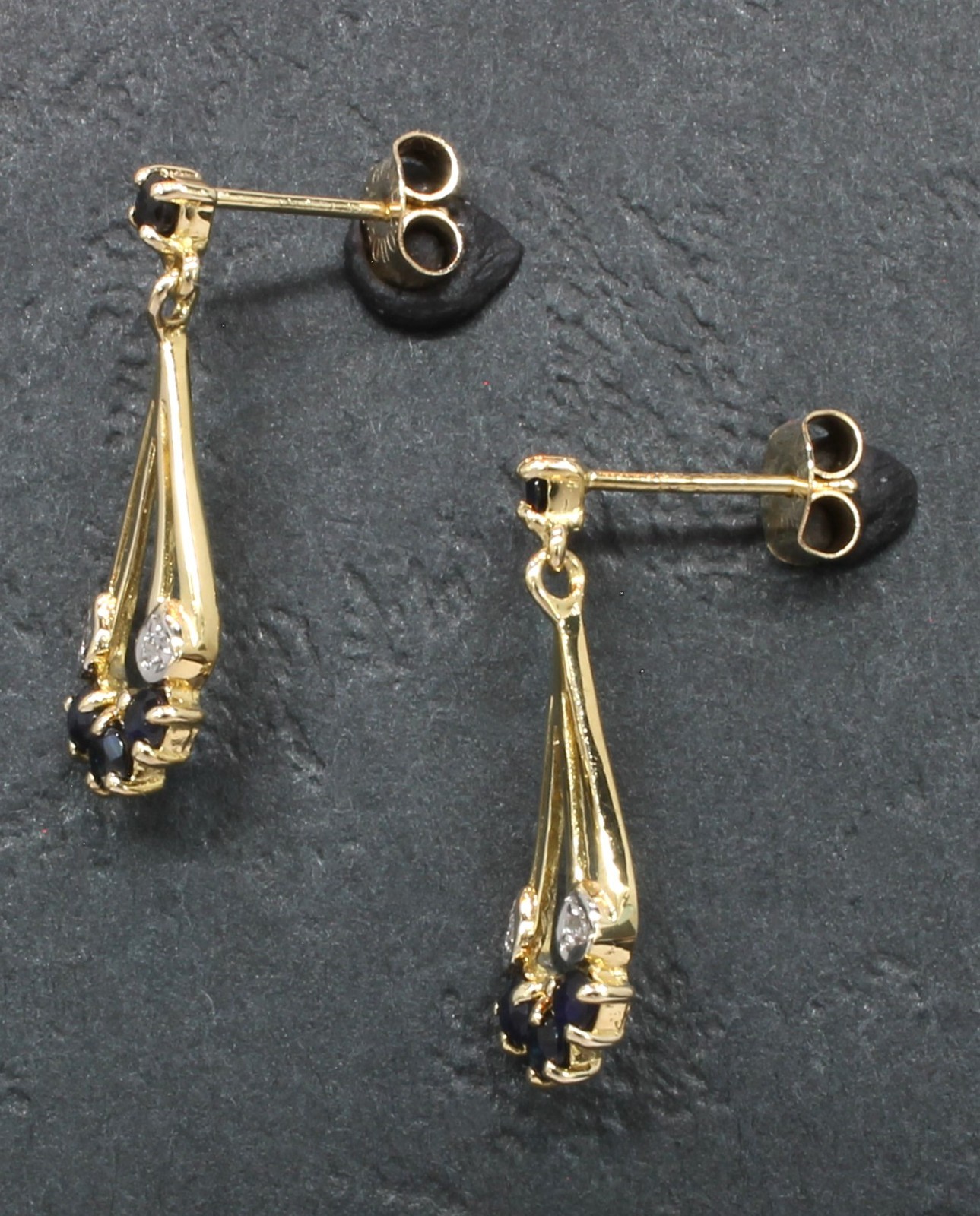 9 Carat Yellow Gold Sapphire & Cubic Zirconia Drop Earrings (80.26.632)