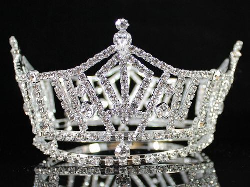 MISS AMERICA MID-SIZE FULL CROWN AUSTRIAN RHINESTONE TIARA PAGEANT SILVER T1297