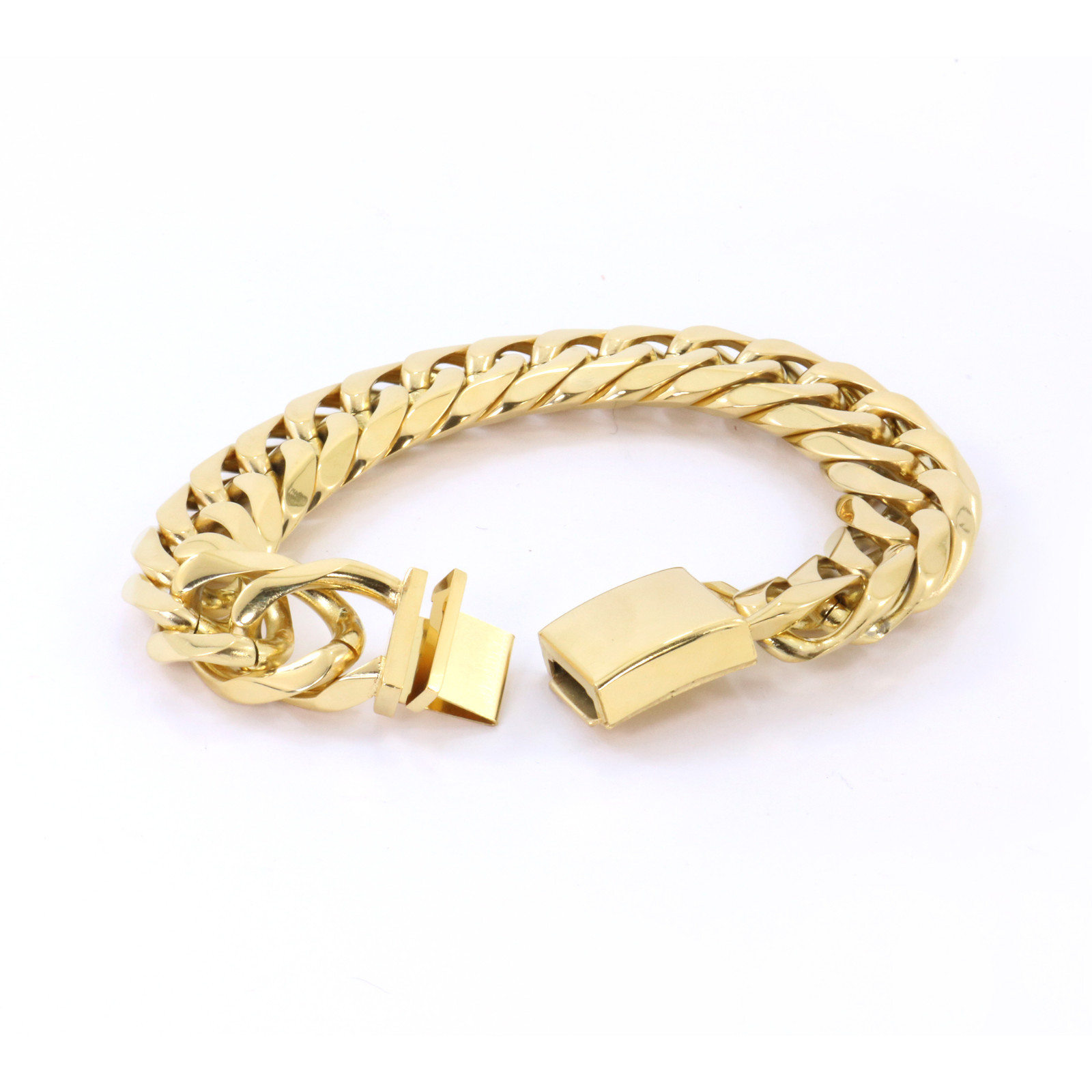 ANTI-TARNISH SOLID 14K GOLD FINISH MIAMI CUBAN LINK CHAIN & BRACELET 18MM 36”