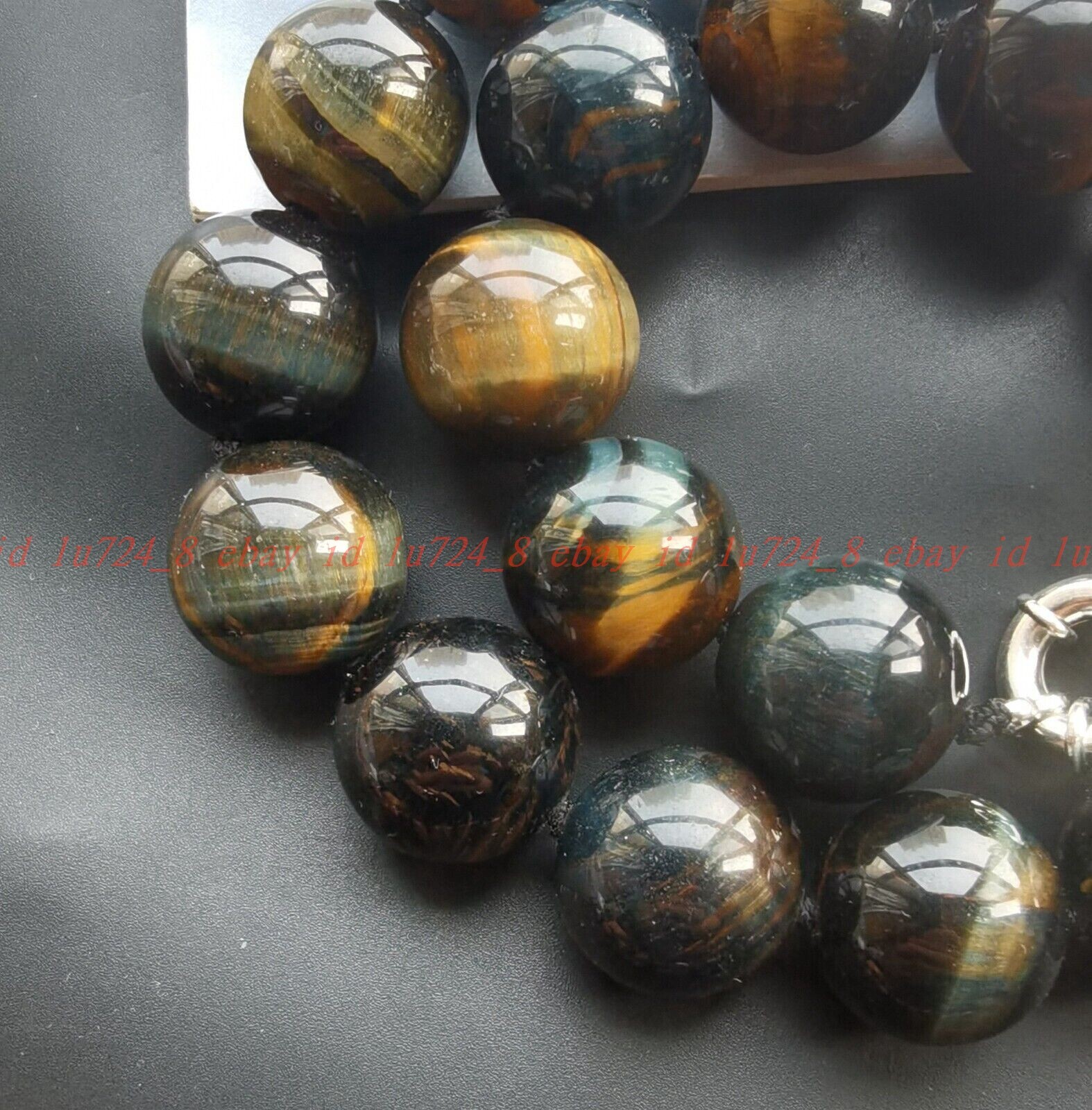 16mm/18mm Natural Blue Yellow Tiger Eye Stone Quartz Beaded Necklace 16-100″