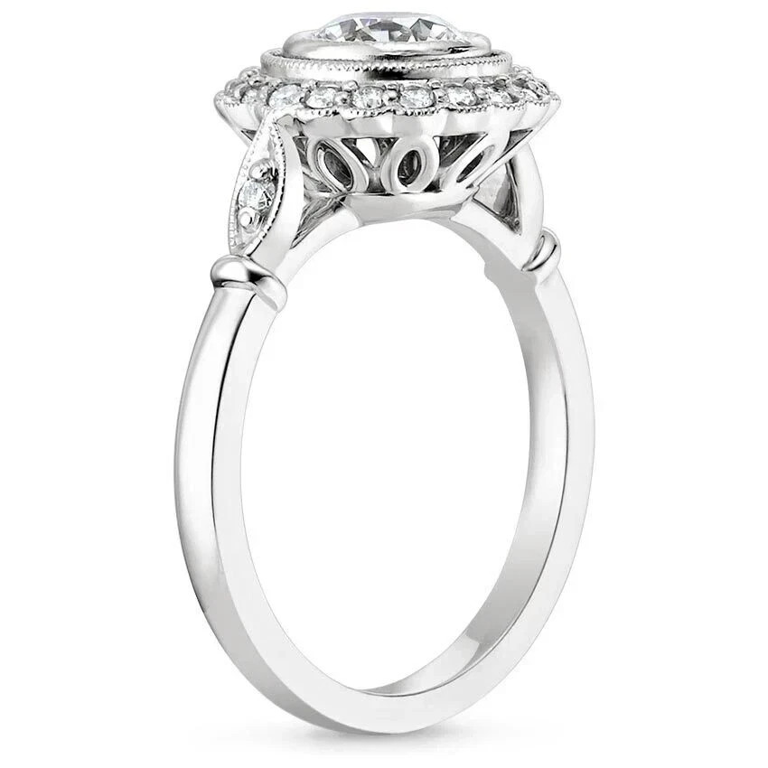 Art Deco Style 2.5Ct Round Lab Created Diamond 14K White Gold FN Engagement Ring