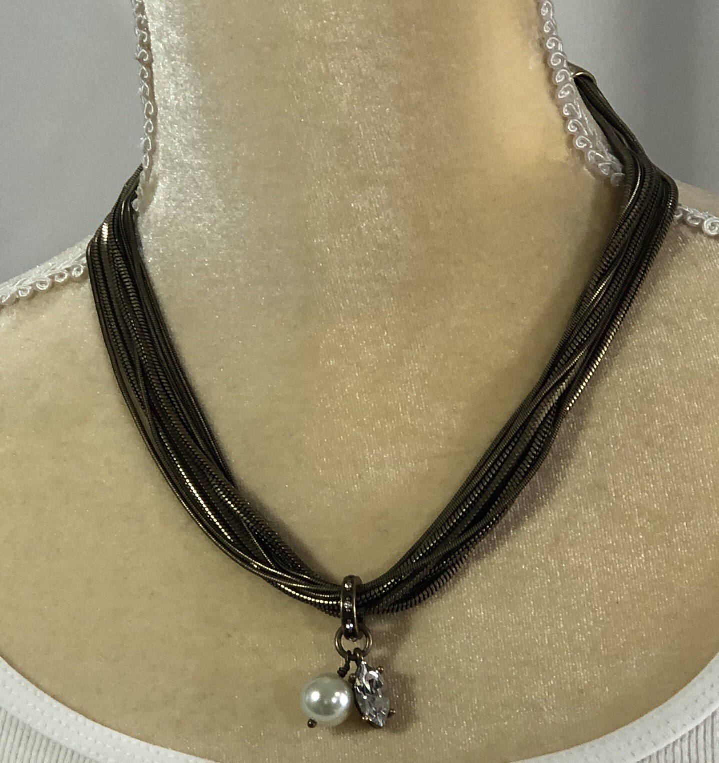 Silpada KR Necklace Dreamy Details Brass Swarovski Crystal Faux Pearl 17 inches