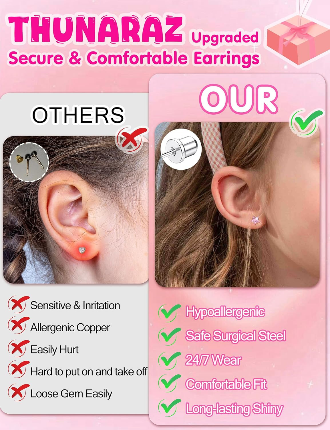16 Pairs Hypoallergenic Earrings for Girls Kids Stud Earrings Set | Surgical Sta