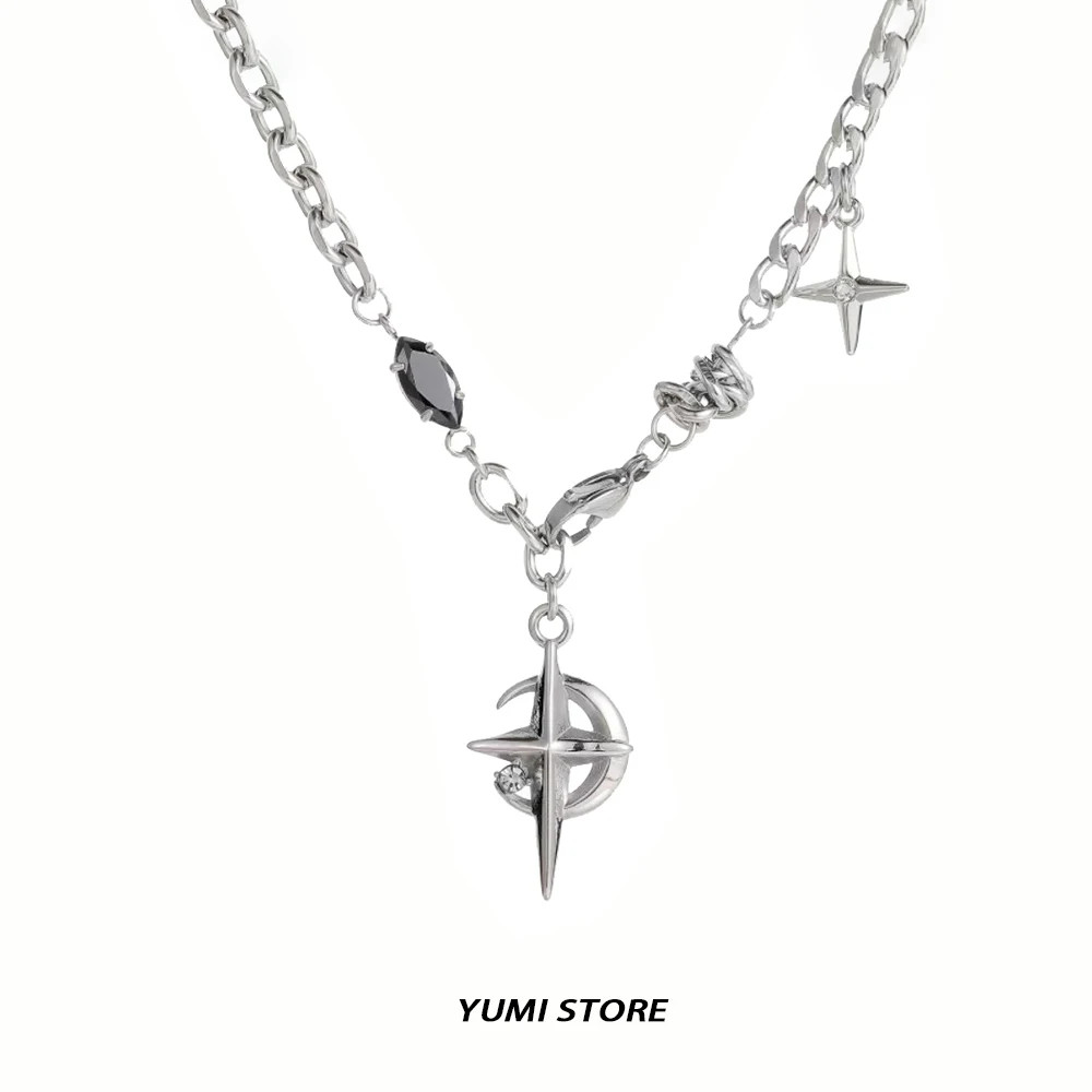 Hip Hop Star Moon Pendant Necklace For Man Woman Titanium Steel Non-Fading Clavi
