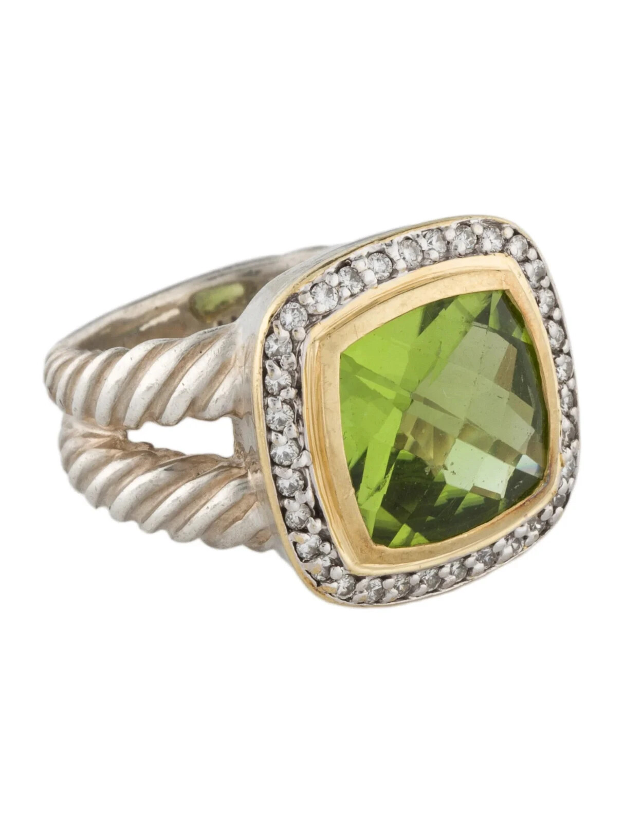 $2400 DAVID YURMAN 18K GOLD , SS ALBION PERIDOT DIAMOND RING