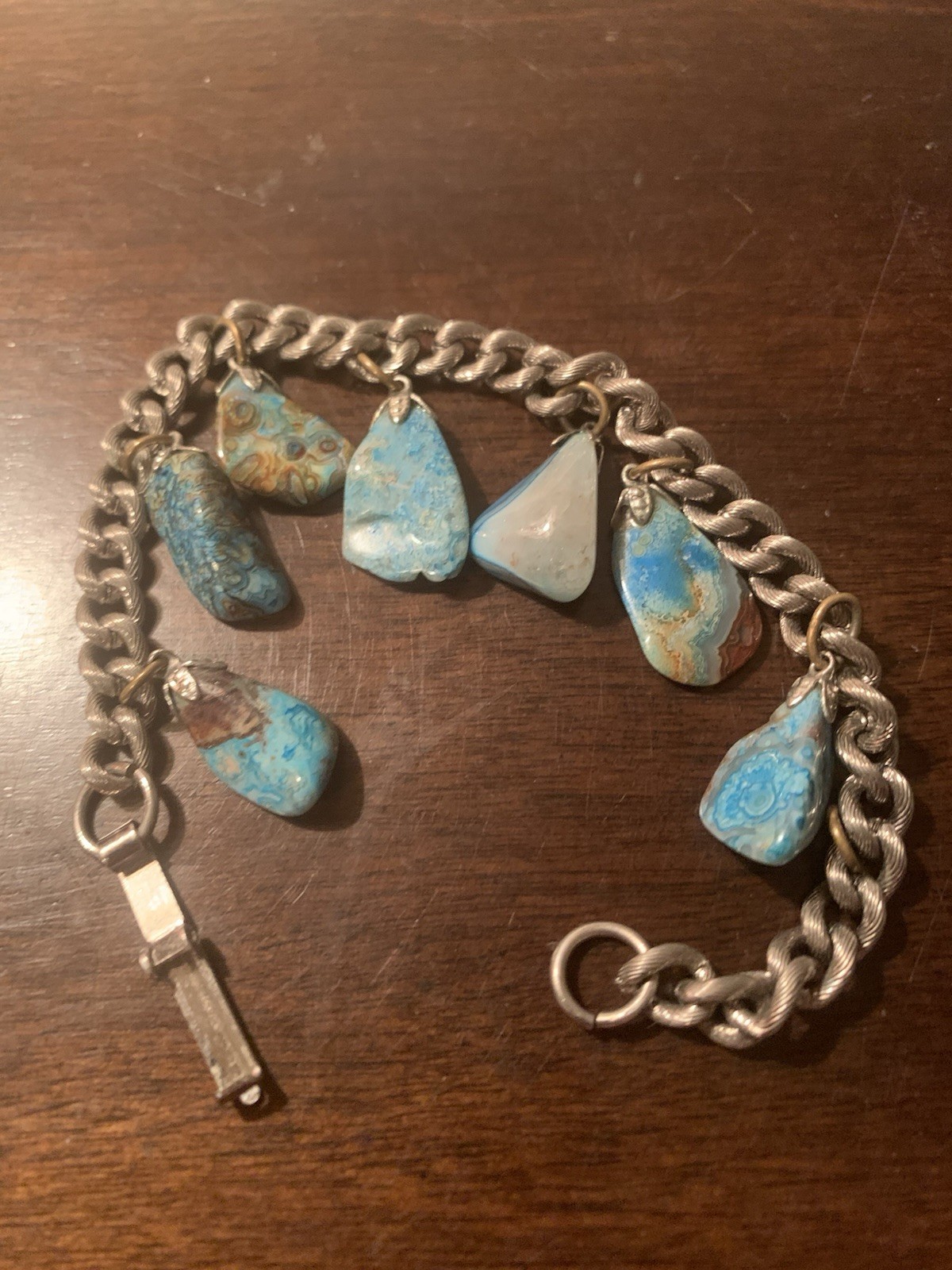Vtg. Silvertone 7 Inch Blue Stone Bracelet