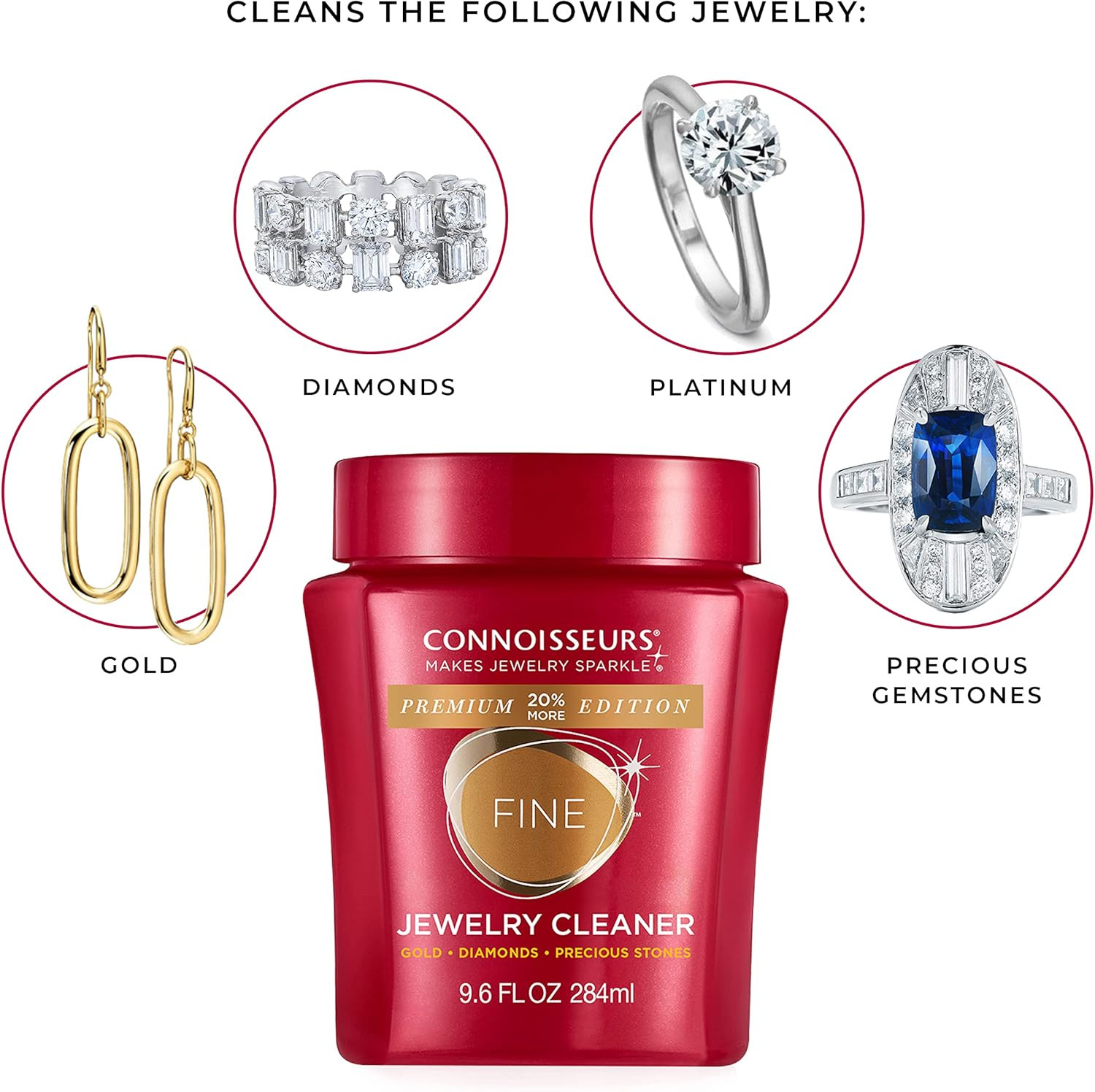CONNOISSEURS Premium Edition Jewelry Cleaner, Value Size 9.6Oz – Pick from Fine,