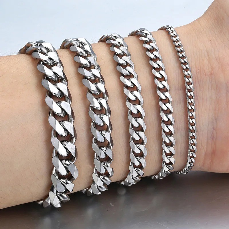1pc Cuban Link Stainless Steel Bracelet – Classic Chain Jewelry for Men & Women