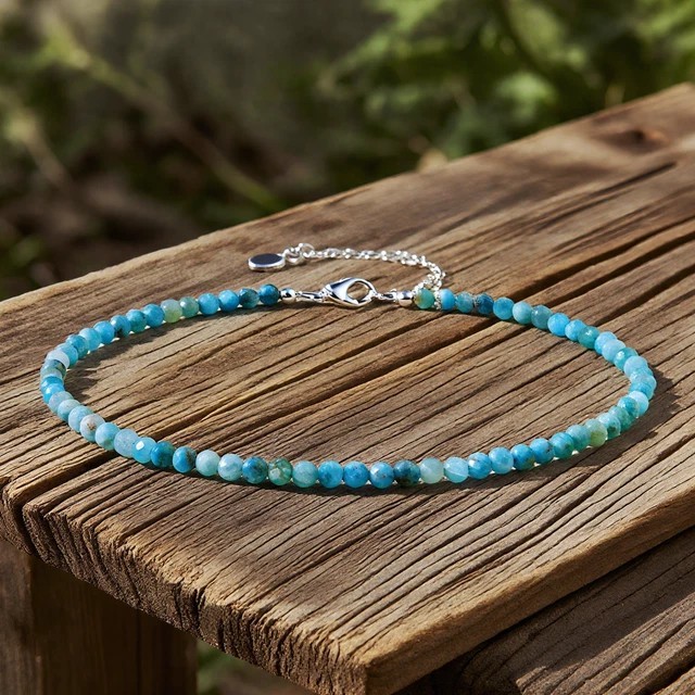 Natural 3m Larimar Beaded Ankle Bracelet Women Dainty Minimalist Gift Healing