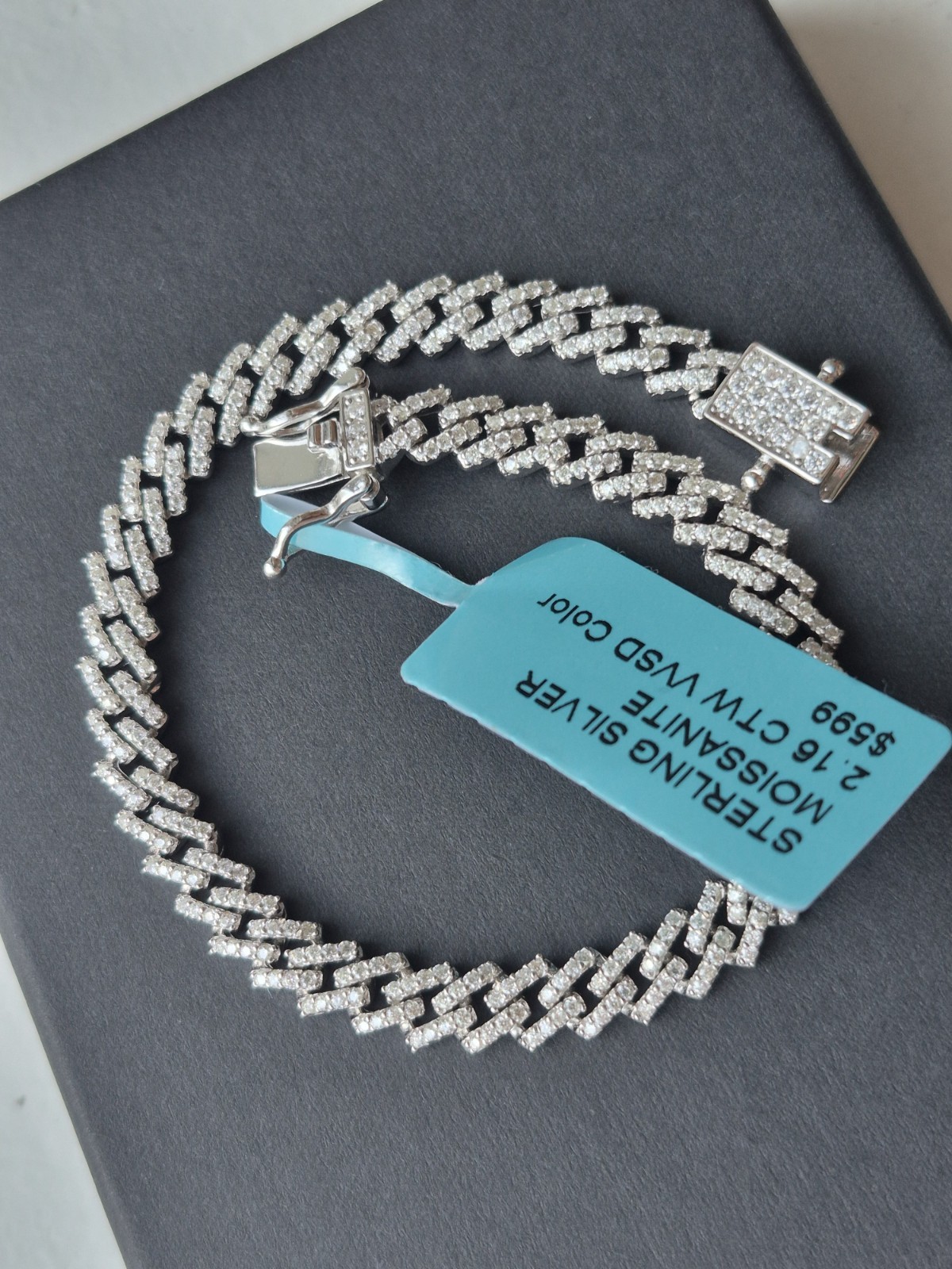 7.5 Moissanite Miami Cuban Monaco Bracelet Sterling Silver 6mm With Box lock