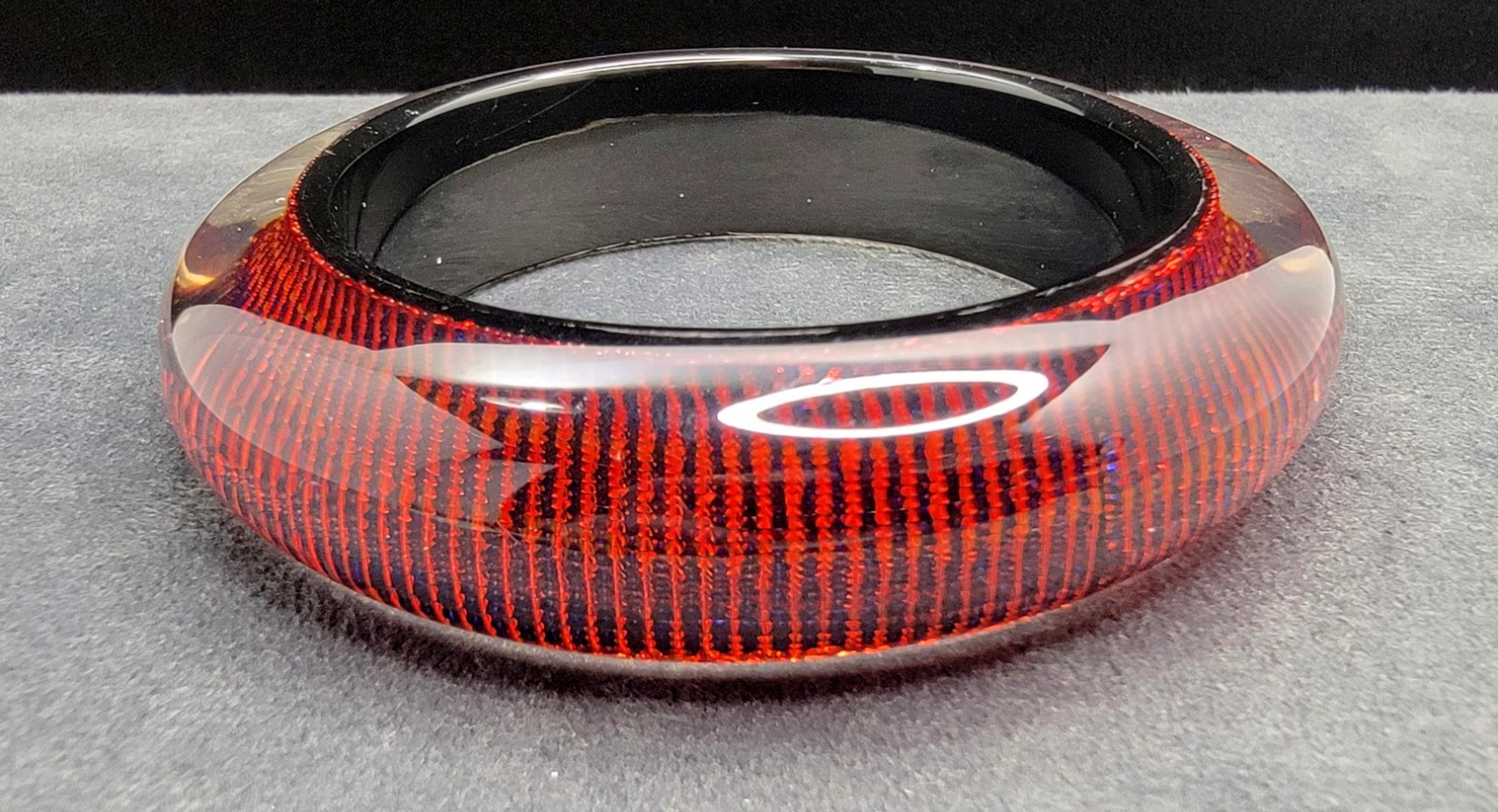 VTG 60s Pop Art Lucite Bracelet Red Blue Striped Foil Backed Chunky Bangle