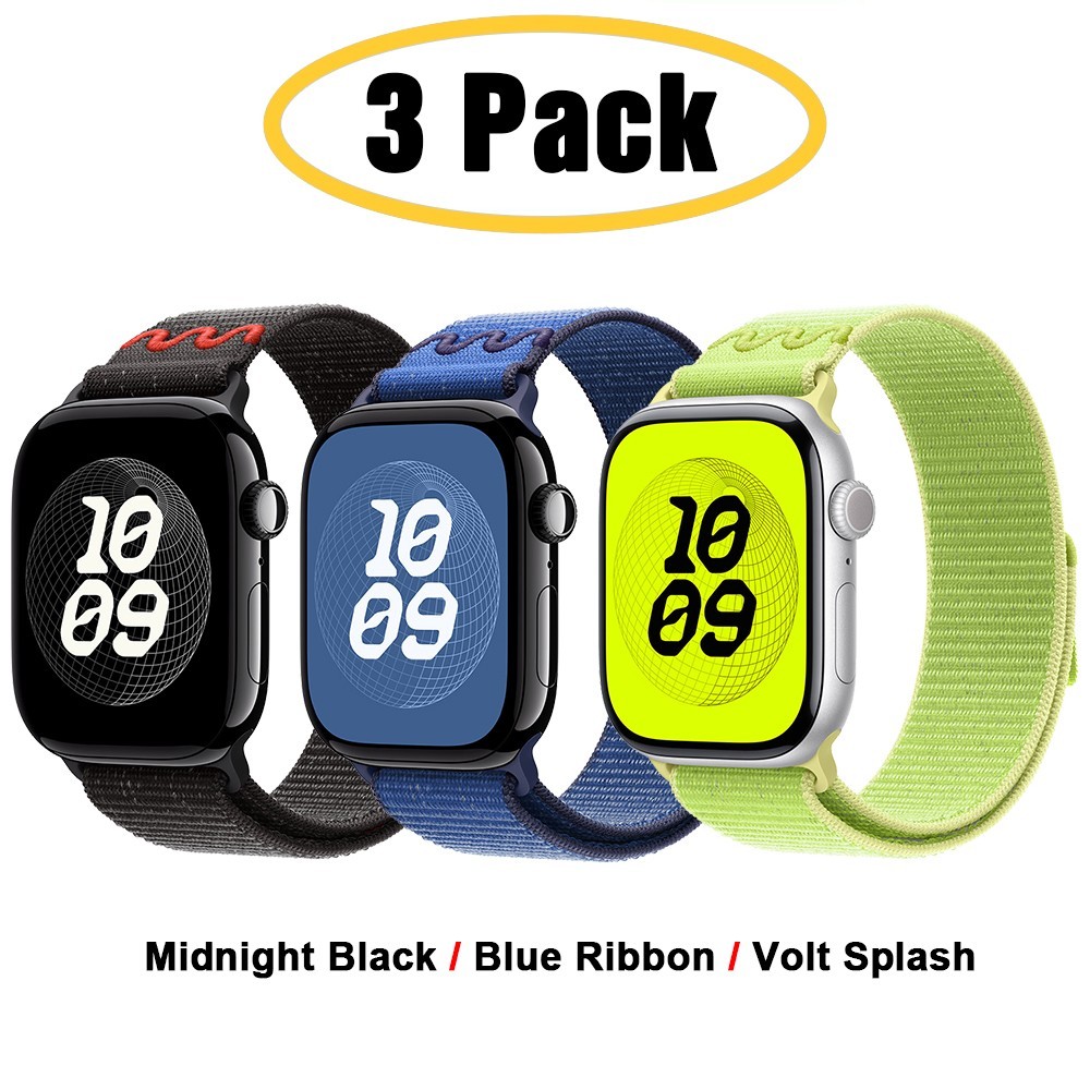 3 PACK Nylon Sport Loop Band for Apple Watch 11 10 9 8 7 6 SE 40-49mm Ultra 3 2
