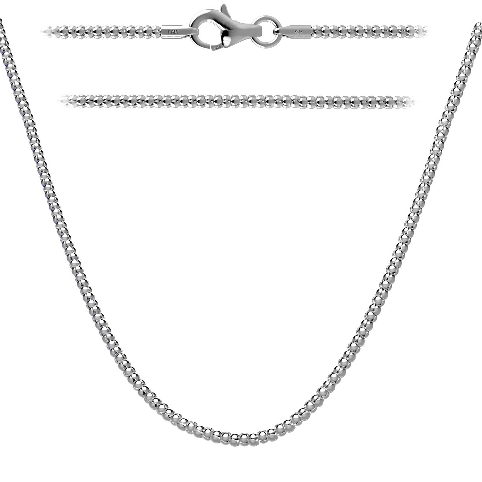 2mm Popcorn Chain Italian Necklace 925 SOLID Sterling Silver with Lobster Clasp