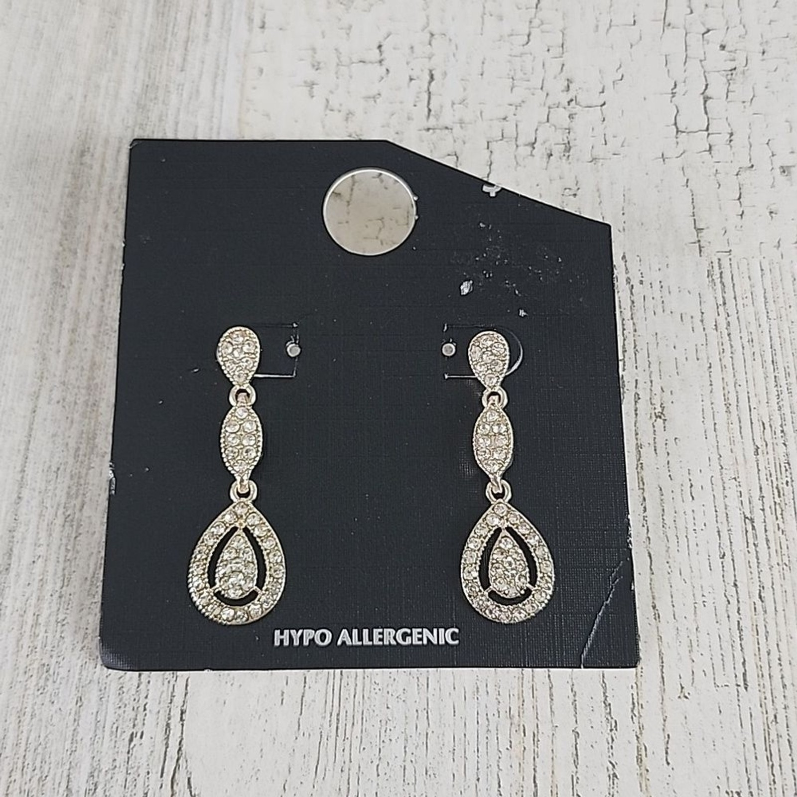Rhinestone silvertone drop pierced earrings special occasion bridal NEW