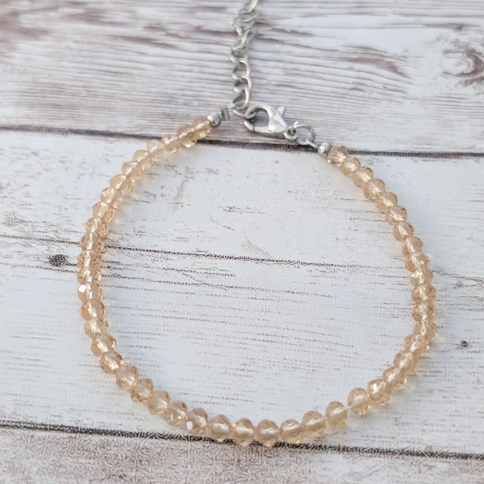 Beaded Clasp Bracelet with Extender – Very Light Dusky Amber Tone Shade