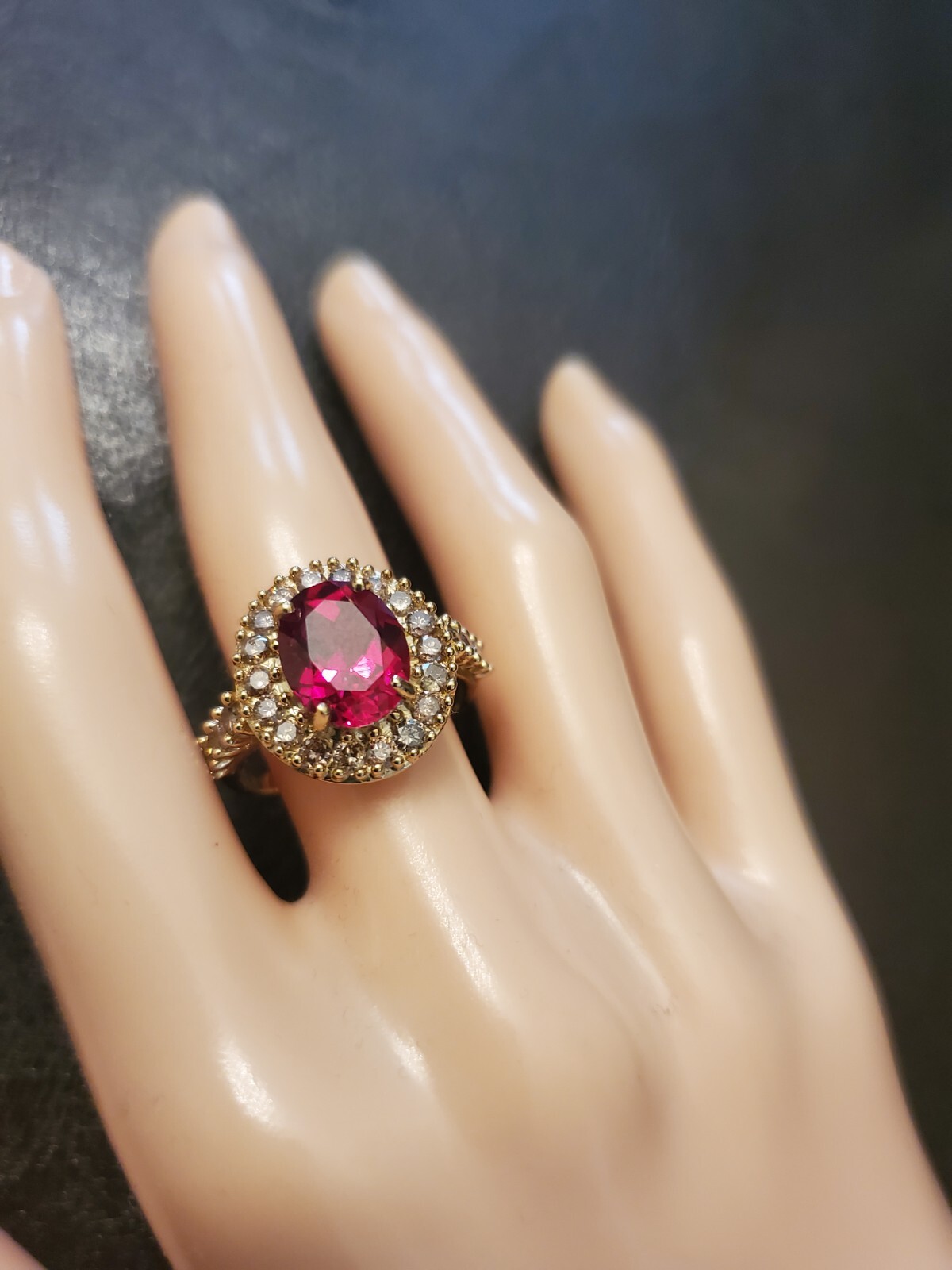 2.80 CT LAB CREATED RUBY & 4/5 CT DIAMOND 14KT SOLID YELLOW GOLD SIZE 7