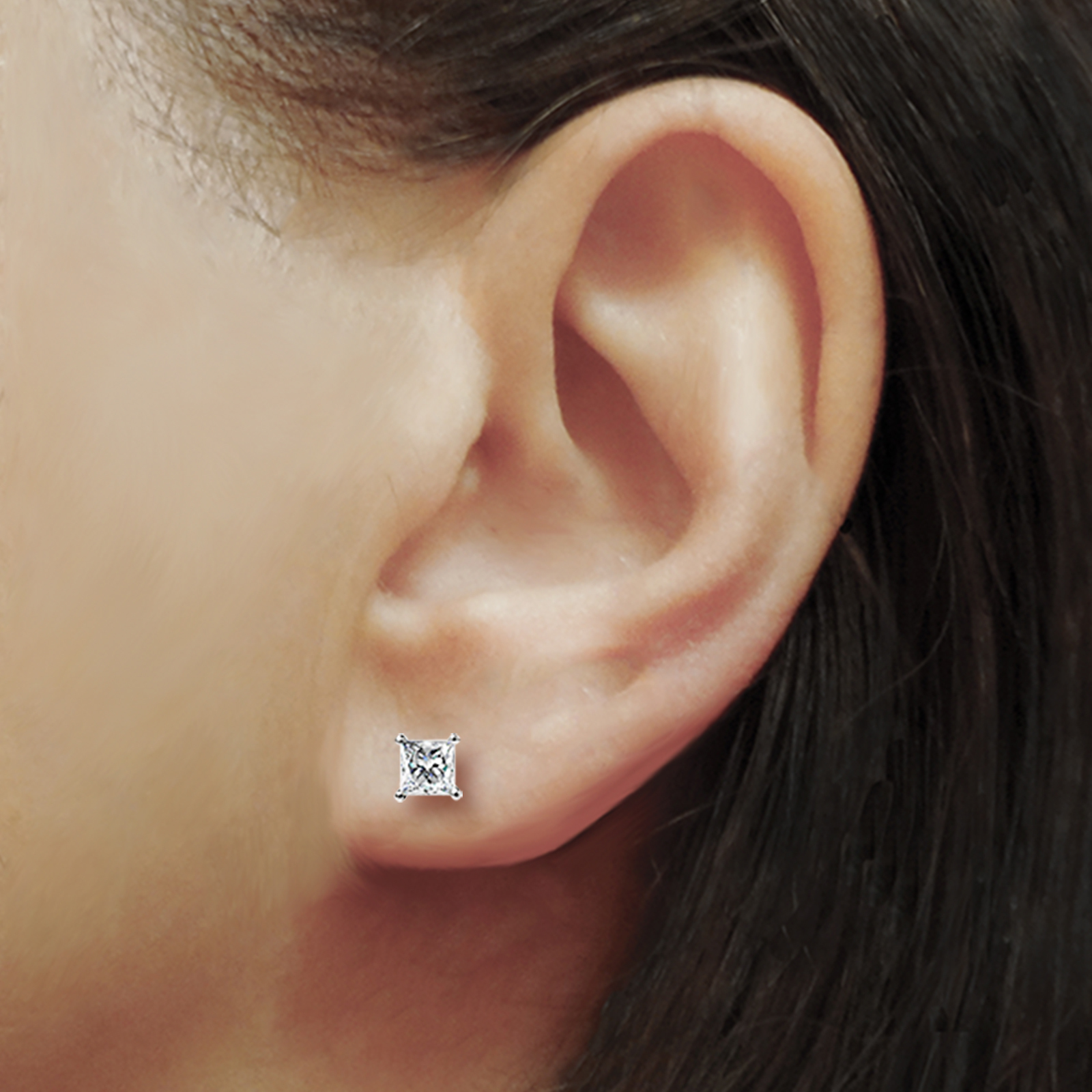 1.05 Ct Princess cut MOISSANITE Studs Earrings Solid 14k White Gold Screwbk Gift