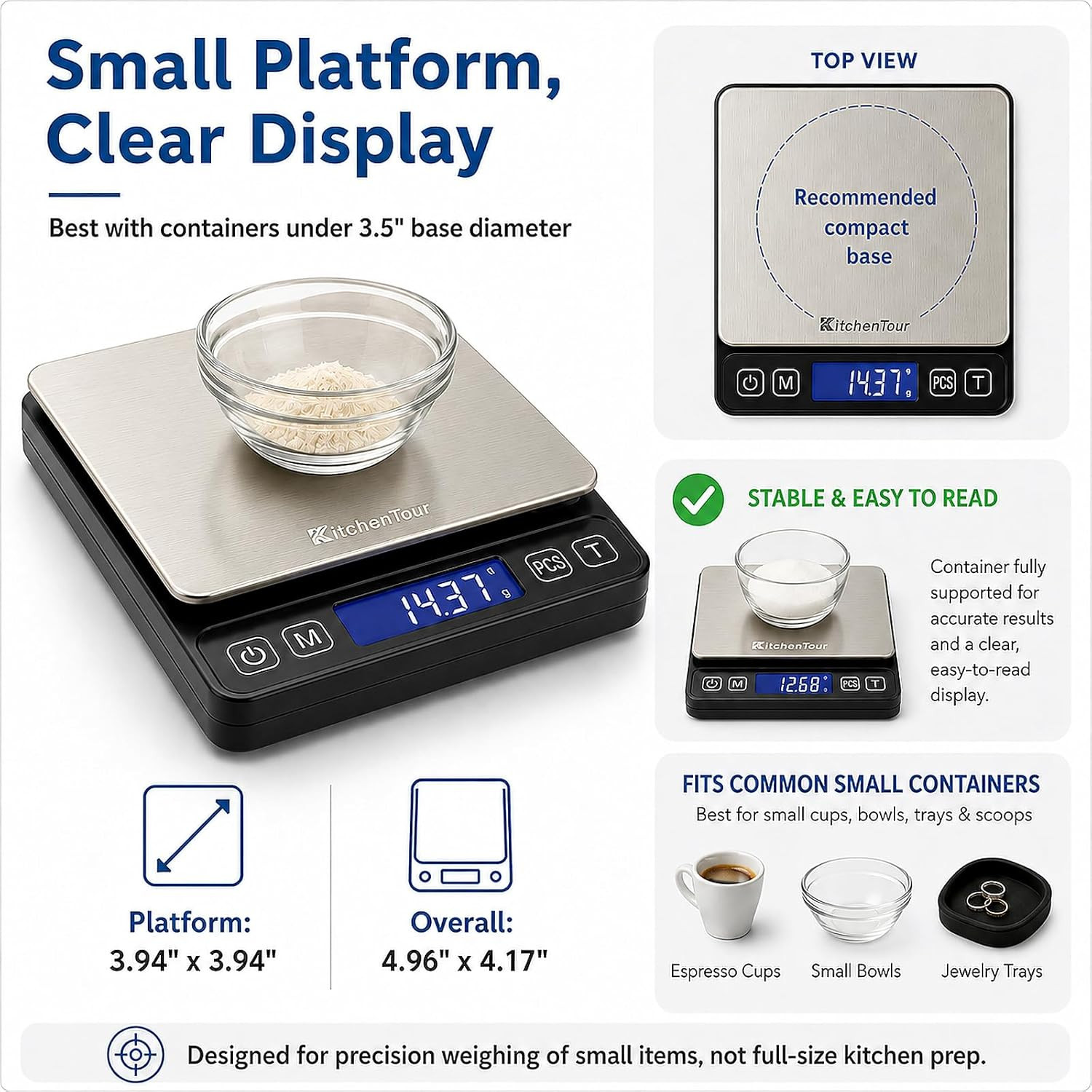 Kitchentour Mini Gram Scale for Coffee, Jewelry and Small Items, 500G X 0.01G Di