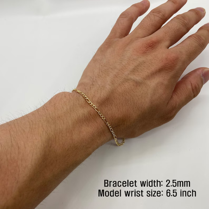 10K Yellow Gold Figaro Bracelet Diamond Cut Real Gold 2.5mm 7 8 9 Inch