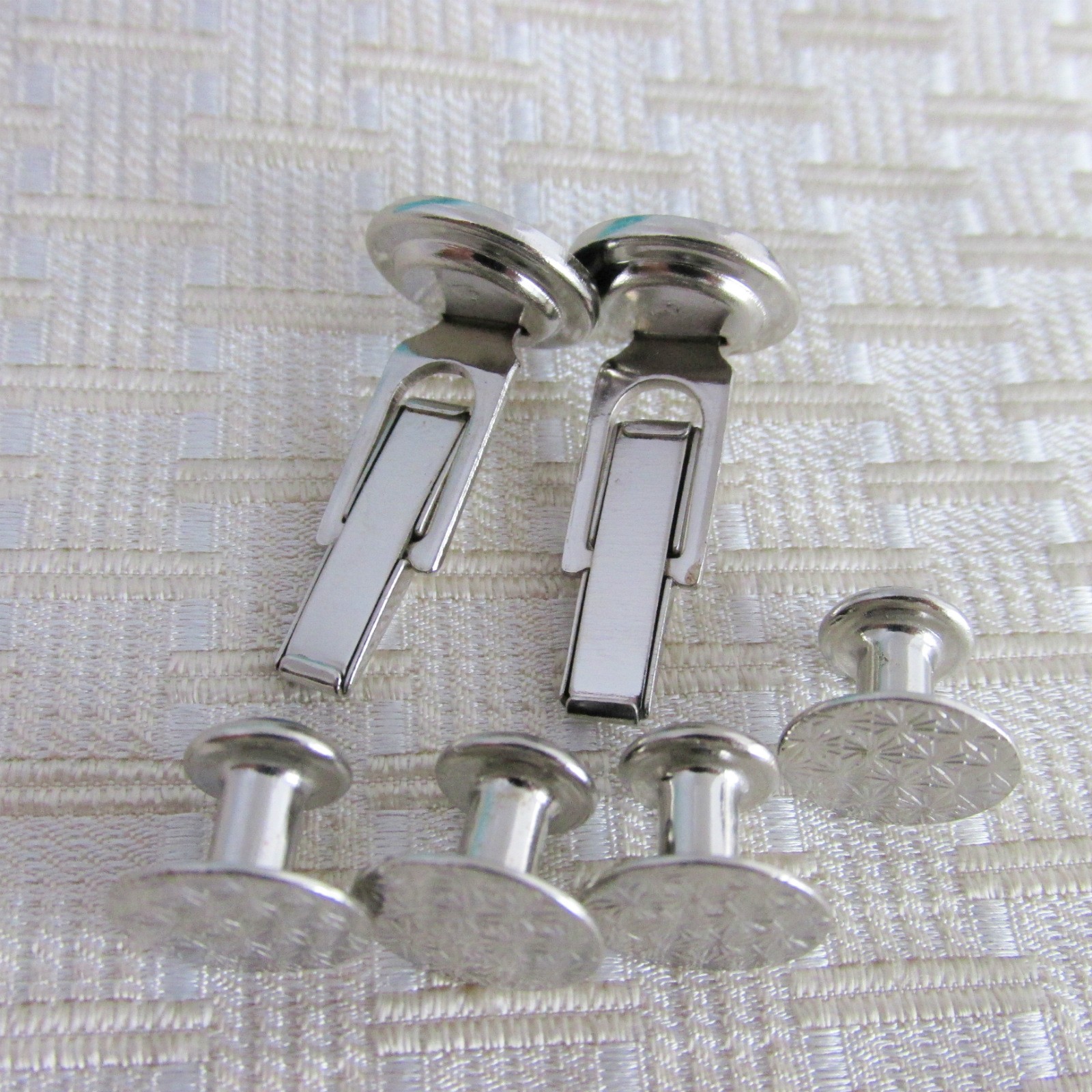 Vintage Luminous Grey Silver Plate Cufflinks Studs Set Special Occasion Wed Prom