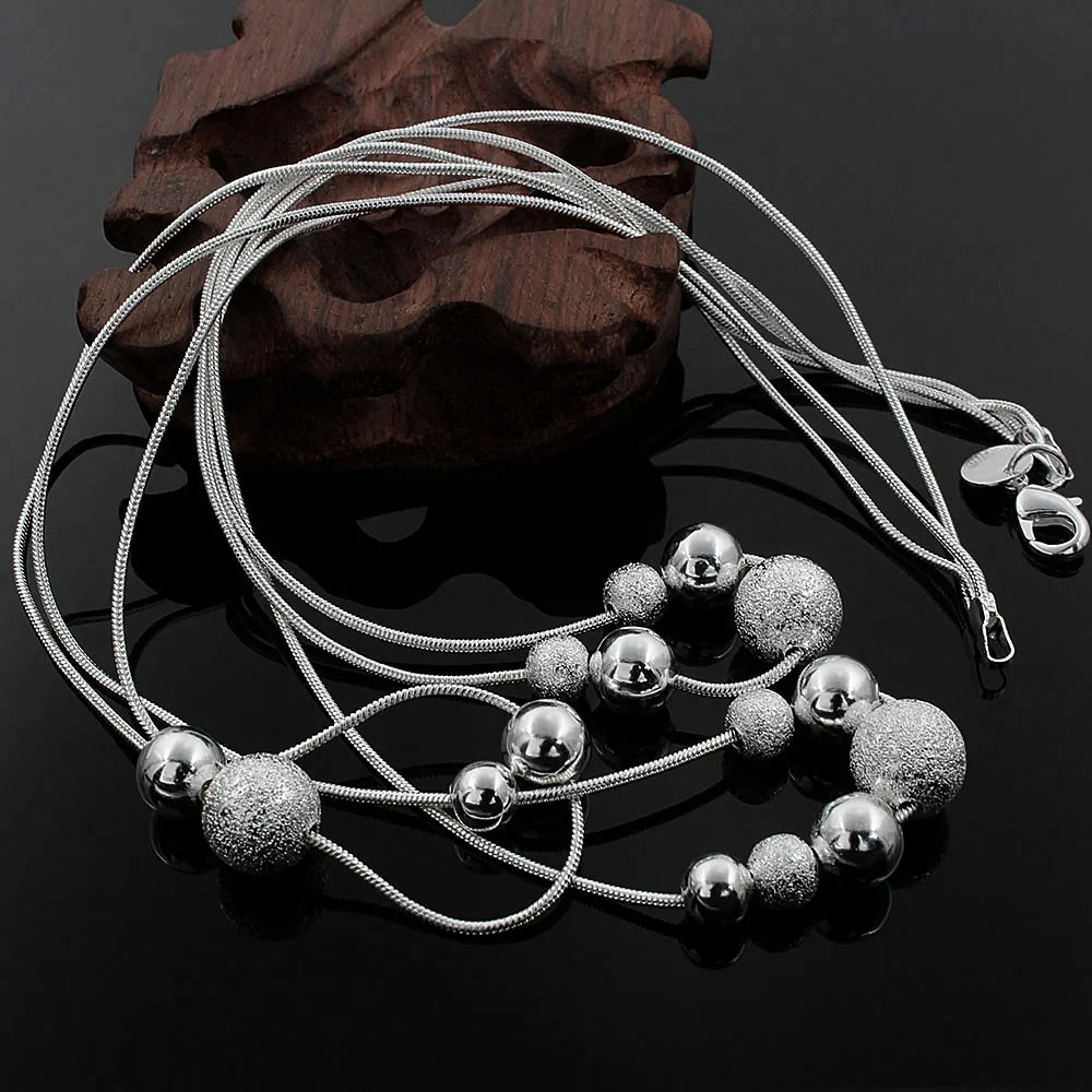 925 Sterling Silver Bead Necklace Charm Classic Fashion Women Lady Wedding Chain