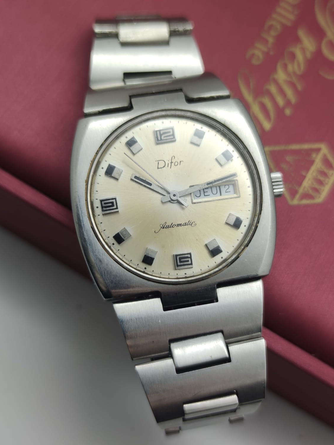 Vintage Watch Difor Automatic Jumbo Day Date tropical Dial mens Swiss MADE