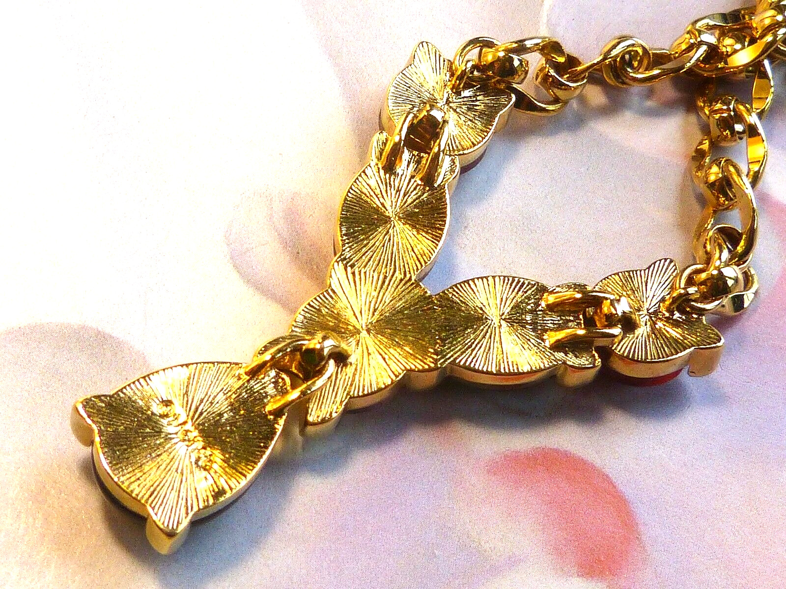 MONET Necklace Vintage 1980s Gold-plated Red Gold Foil-backed Glass Cabouchons