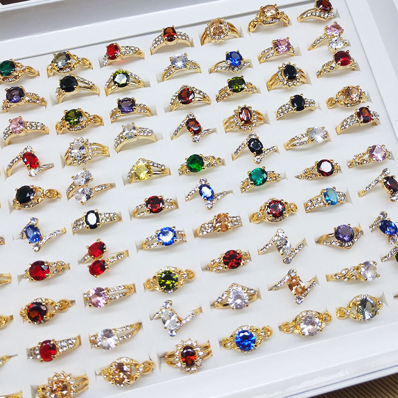 Wholesale Colorful Zircon Crystal Mixed Rings Bulk Finger Band Ring Jewelry Lot
