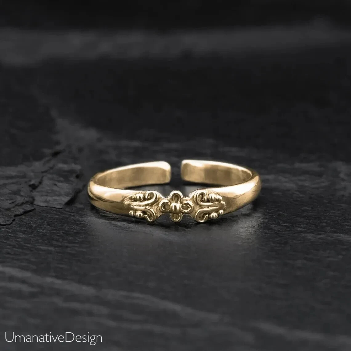 Women’s Flower Gold Toe Ring Adjustable Ring Yellow Gold Plated 925 Sliver