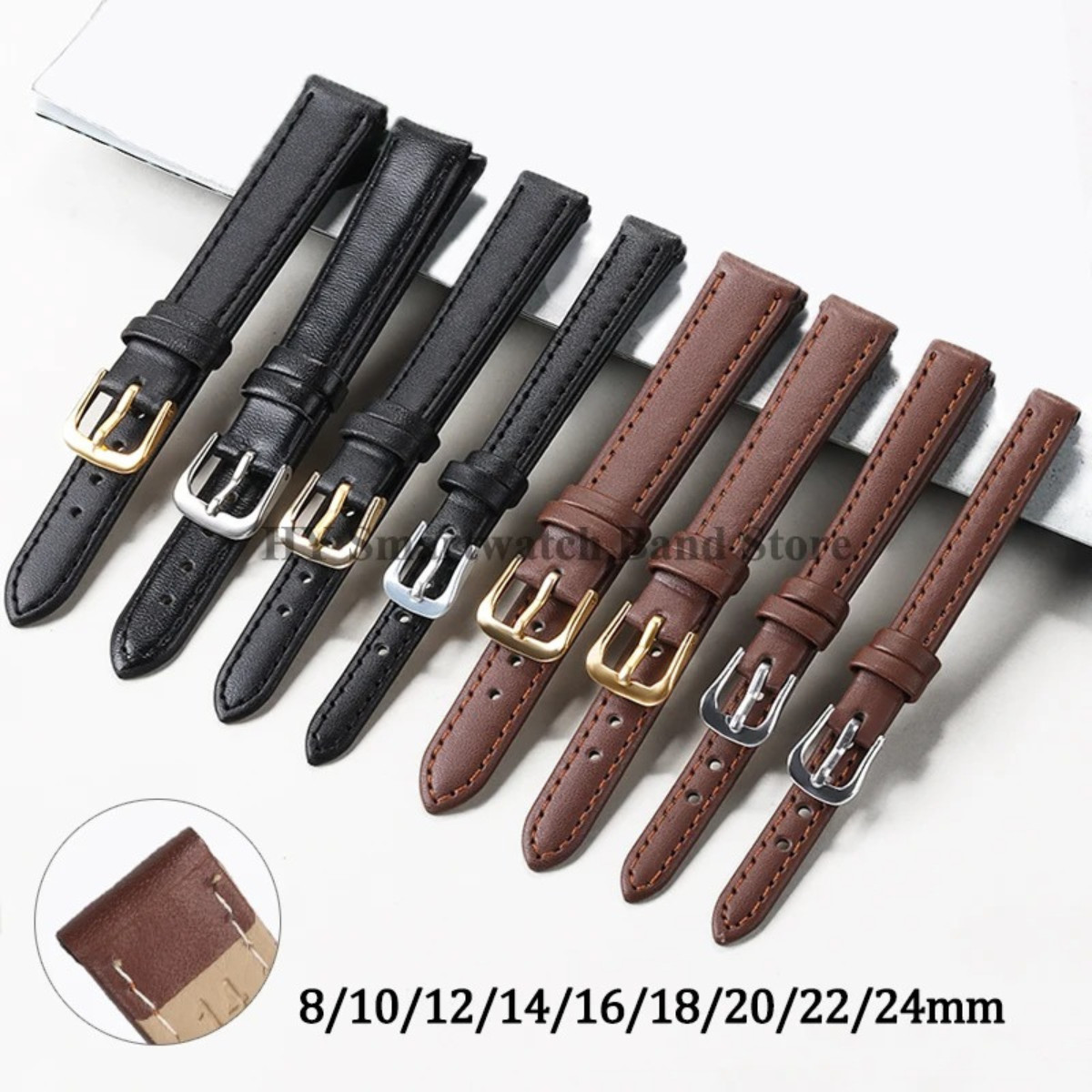 8Mm 10Mm 12Mm 14/16Mm 18Mm 20Mm 22Mm 24Mm PU Leather Watch Strap for Men Women S