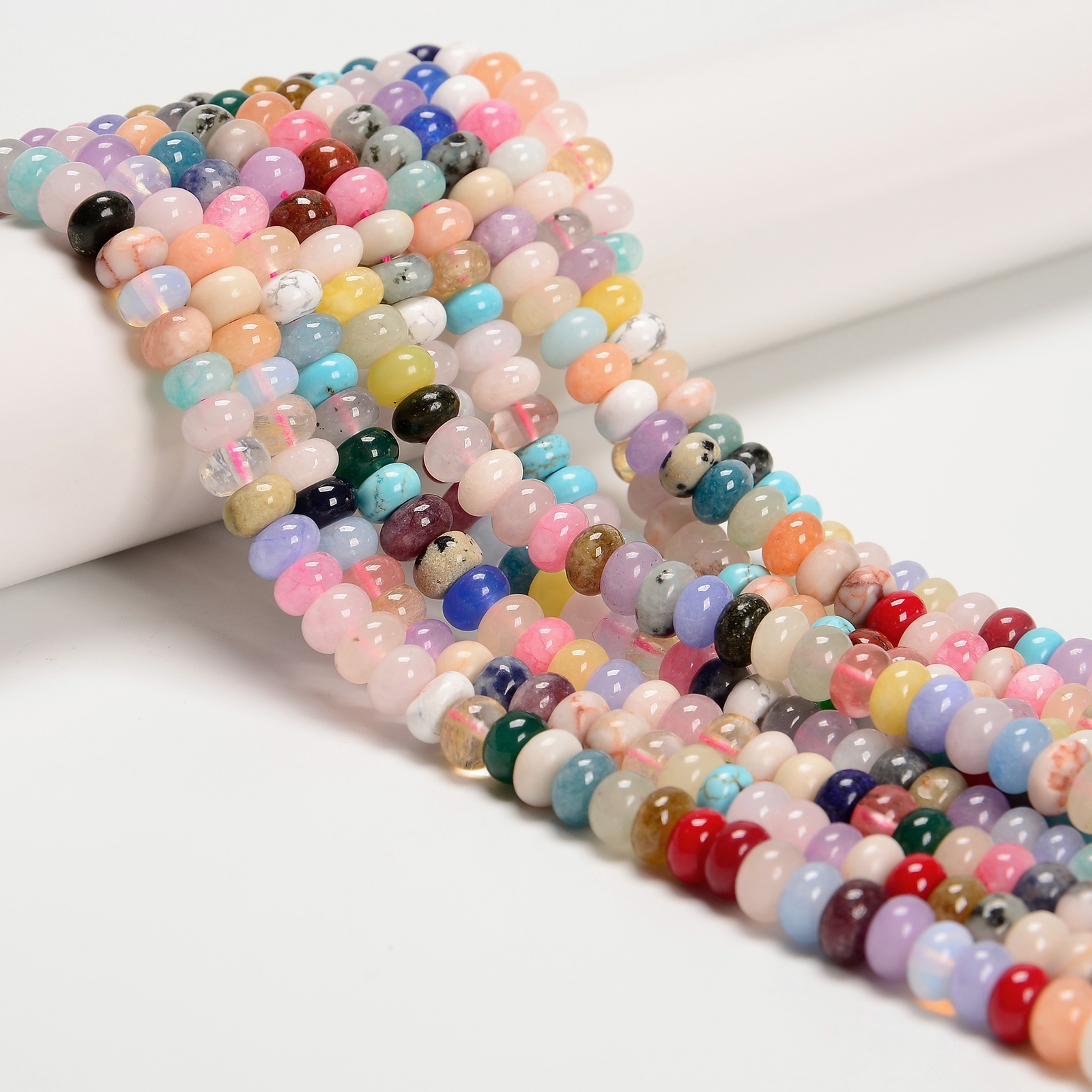 Mixed Gemstone Smooth Rondelle Beads Size 5x8mm 15.5” Strand