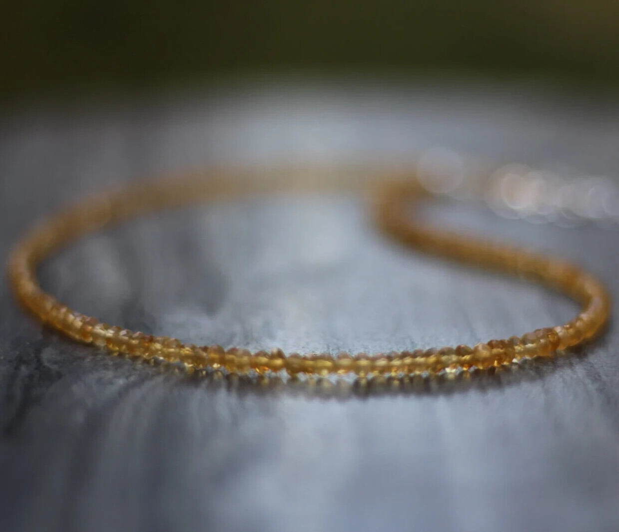 Dainty Citrine Beaded Necklace Yellow Crystal Choker November Birthstone Gift
