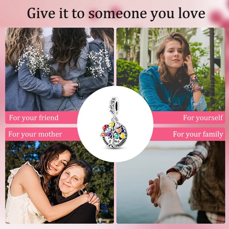 MULA 925 Sterling Silver Family Tree Pendant DIY Charm AAA CZ For Women Bracelet