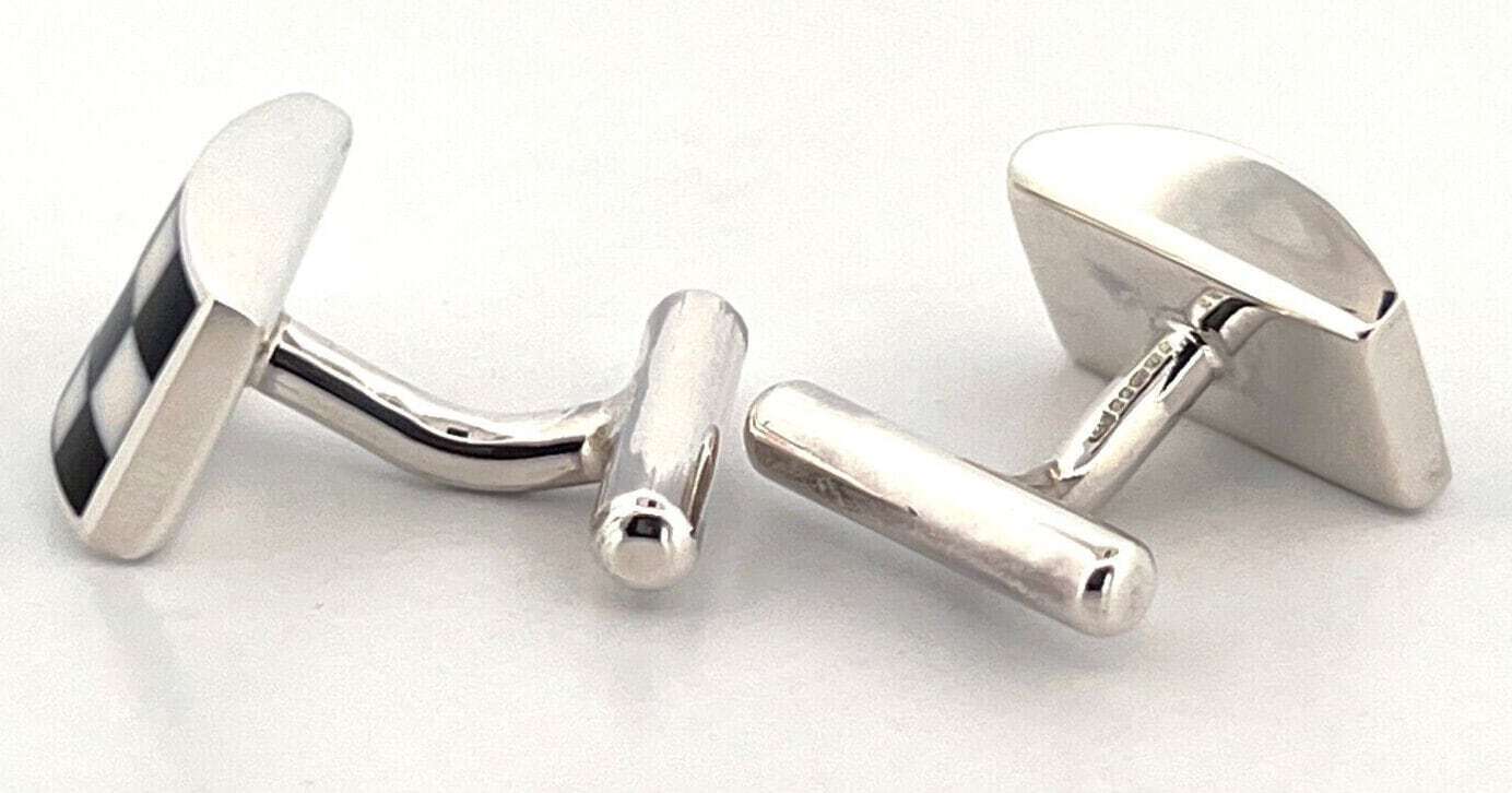 Rectangular Checkered Cufflinks Sterling Silver 925 Hallmarked By
