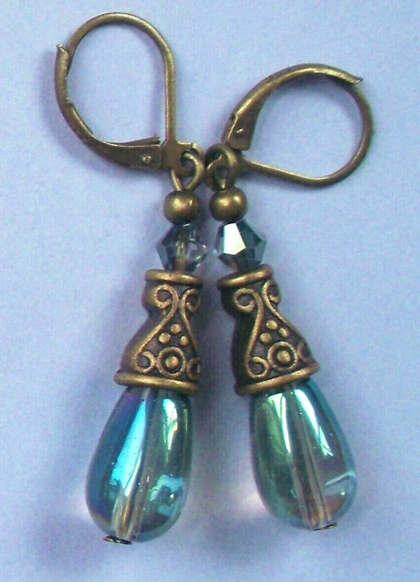 assorted COLORIZED CRYSTAL TEARDROPS Lever back CHOOSE XX