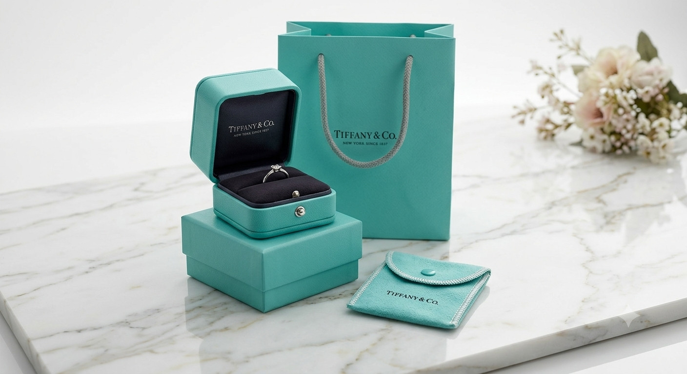 TIFFANY & CO. BLUE LEATHER PRESENTATION NECKLACE GIFT BOX, CASE, AND BAG