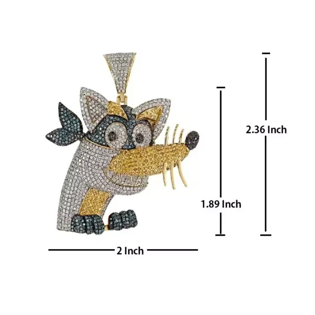 14K Yellow Gold Plated 2 Ct Real Moissanite Round Cut Customized Cartoon Pendant