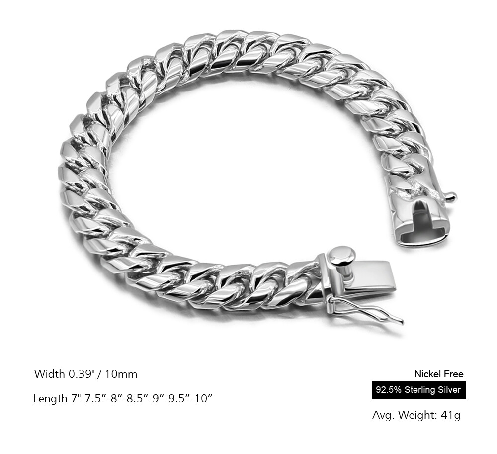 Solid 925 Sterling Silver Men’s Miami Cuban Link Chain Bracelet 10mm ALL SIZE