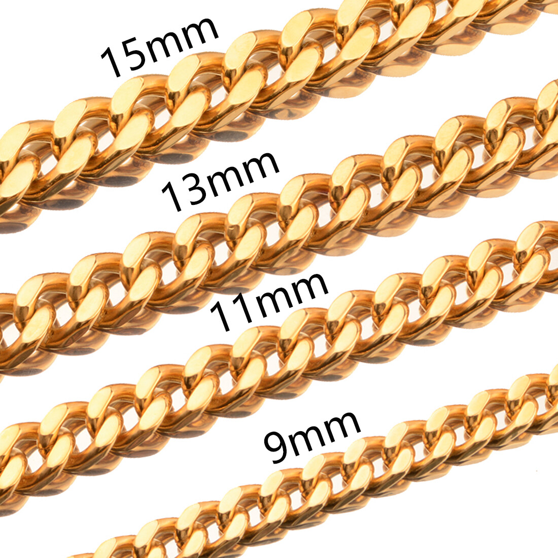 9-15mm Heavy Silver Gold Black Mens Curb Chain Stainless Steel Necklace Bracelet
